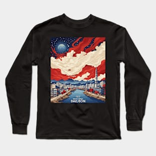 Daejeon South Korea Starry Night Travel Tourism Retro Vintage Long Sleeve T-Shirt